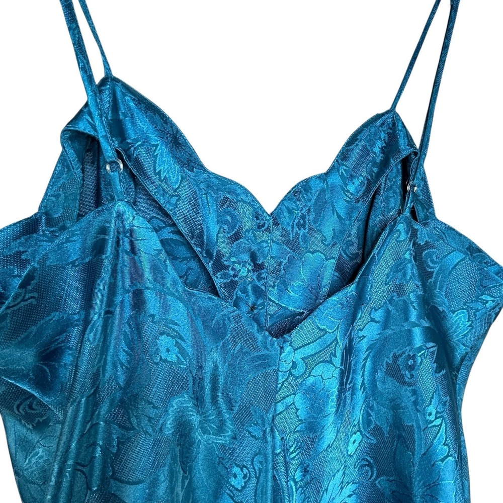 Victoria's Secret Gold Label Satin Chemise Nightgown Size M Teal Paisley 1990s - Picture 5 of 8